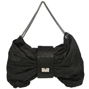 Chanel Black Satin Mademoiselle Lock Bow Shoulder Bag 195118